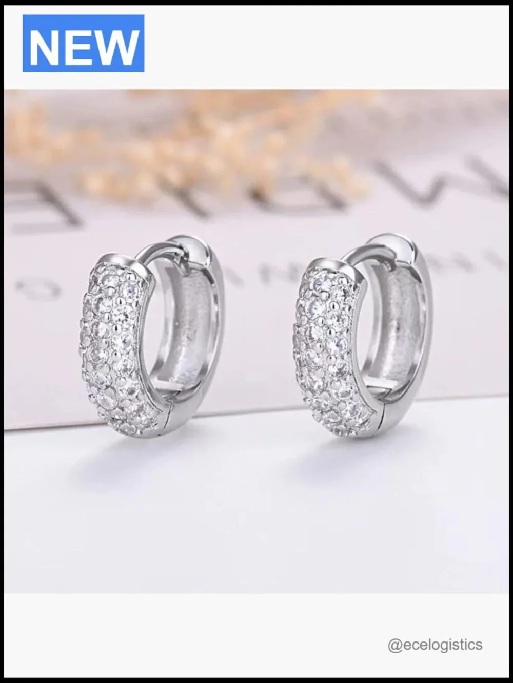 Sterling Silver Post Huggie Hoop Earrings with Cubic Zirconia 8mm 10mm 12mm